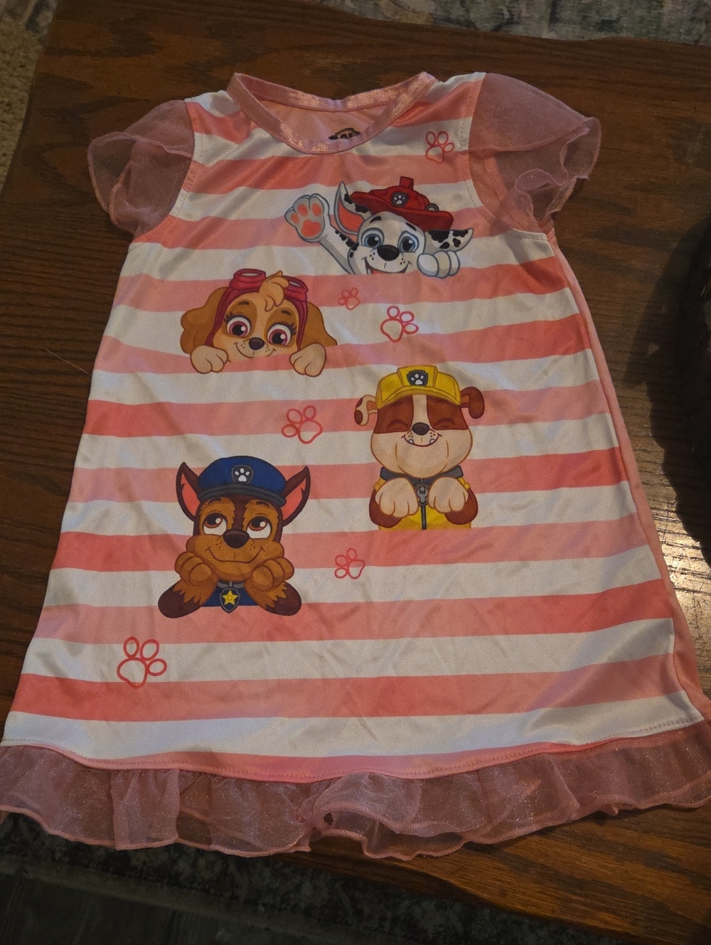 Paw Patrol Girls Pink and White Striped Nightgown with Character Prints